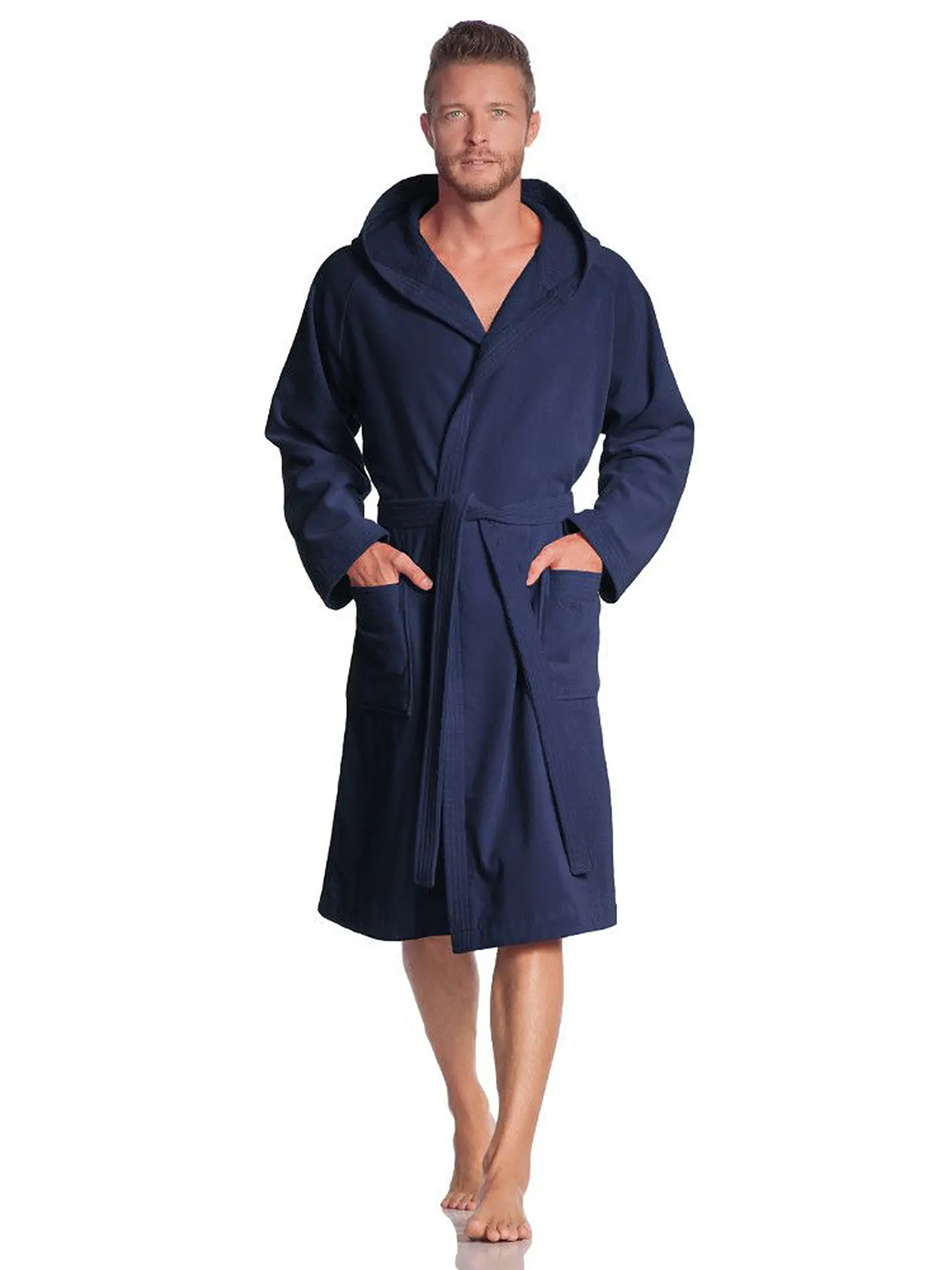VOSSEN | Unisex Bademantel TEXAS Schwarz | dunkelblau